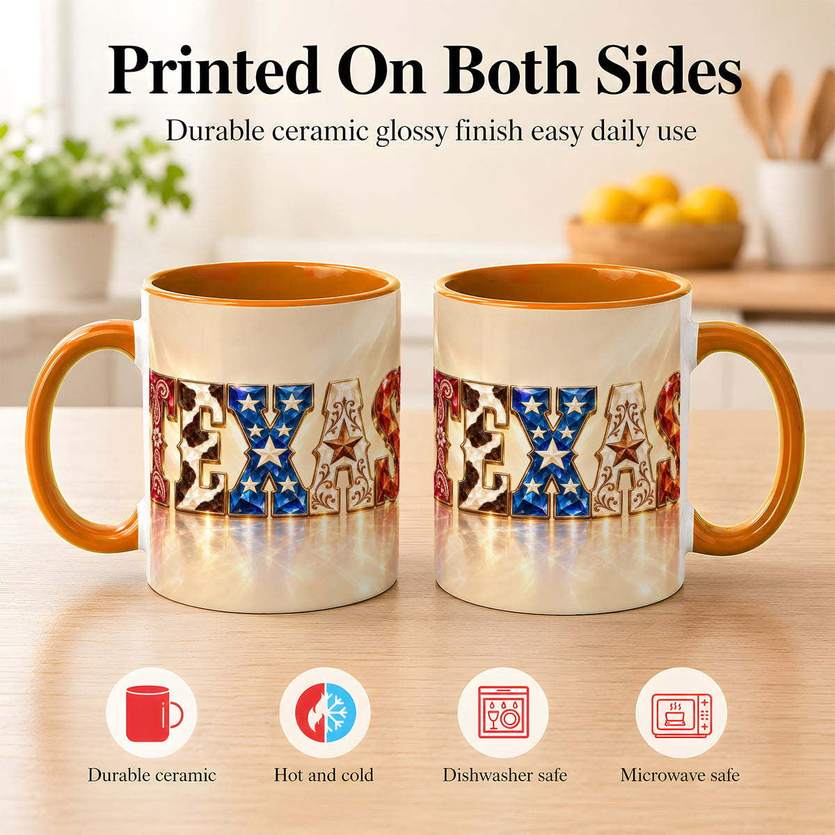 #pl[11oz|Orange] Texas Western Stars Coffee Mug, Jeweled State Mug, Ceramic Cup