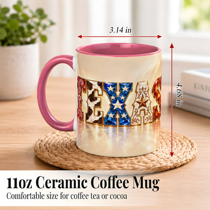 #pl[11oz|Pink] Texas Western Stars Coffee Mug, Jeweled State Mug, Ceramic Cup