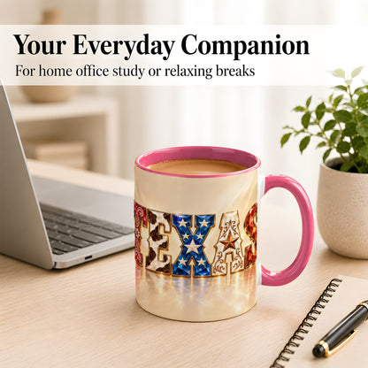#pl[11oz|Pink] Texas Western Stars Coffee Mug, Jeweled State Mug, Ceramic Cup