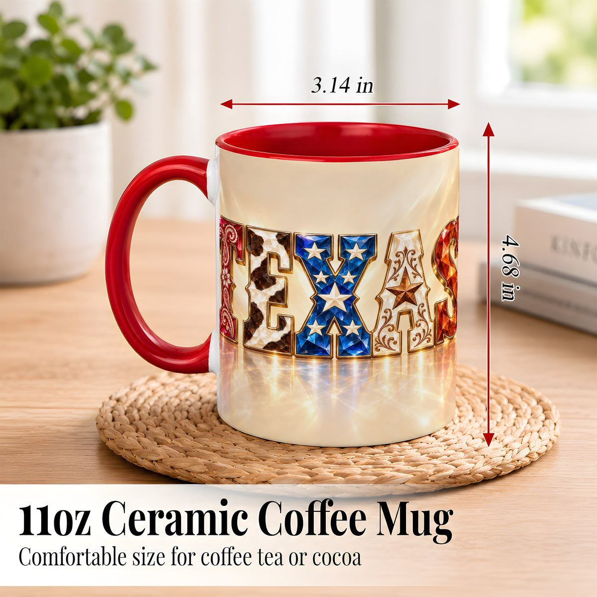 #pl[11oz|Red] Texas Western Stars Coffee Mug, Jeweled State Mug, Ceramic Cup