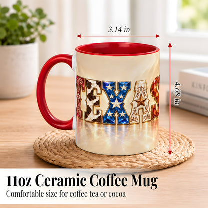 #pl[11oz|Red] Texas Western Stars Coffee Mug, Jeweled State Mug, Ceramic Cup