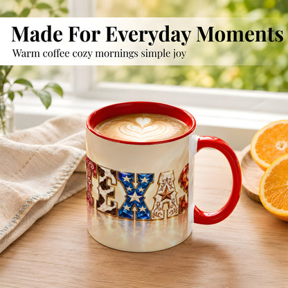 #pl[11oz|Red] Texas Western Stars Coffee Mug, Jeweled State Mug, Ceramic Cup