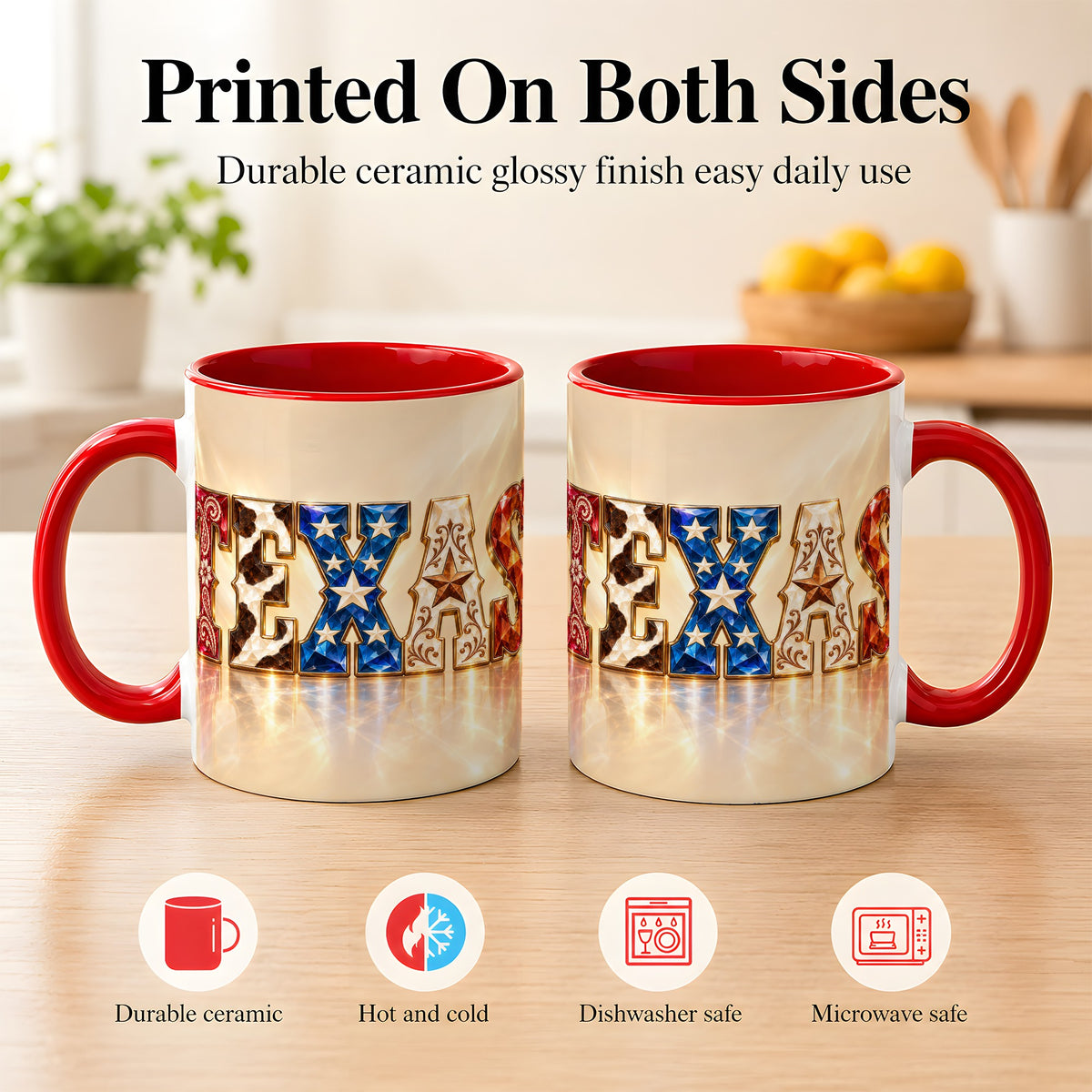 #pl[11oz|Red] Texas Western Stars Coffee Mug, Jeweled State Mug, Ceramic Cup