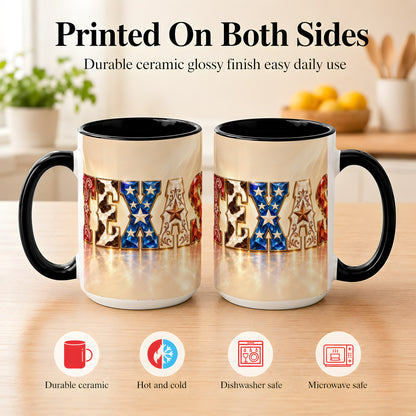#pl[15oz|Black] Texas Western Stars Coffee Mug, Jeweled State Mug, Ceramic Cup