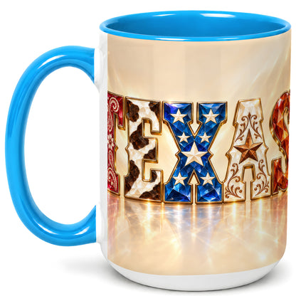 #pl[15oz|Blue] Texas Western Stars Coffee Mug, Jeweled State Mug, Ceramic Cup