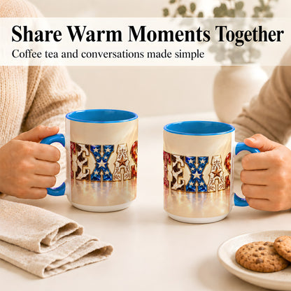 #pl[15oz|Blue] Texas Western Stars Coffee Mug, Jeweled State Mug, Ceramic Cup