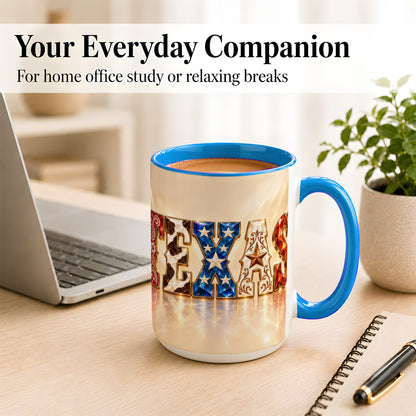 #pl[15oz|Blue] Texas Western Stars Coffee Mug, Jeweled State Mug, Ceramic Cup