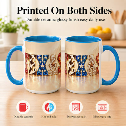 #pl[15oz|Blue] Texas Western Stars Coffee Mug, Jeweled State Mug, Ceramic Cup