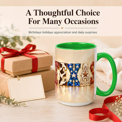 #pl[15oz|Green] Texas Western Stars Coffee Mug, Jeweled State Mug, Ceramic Cup