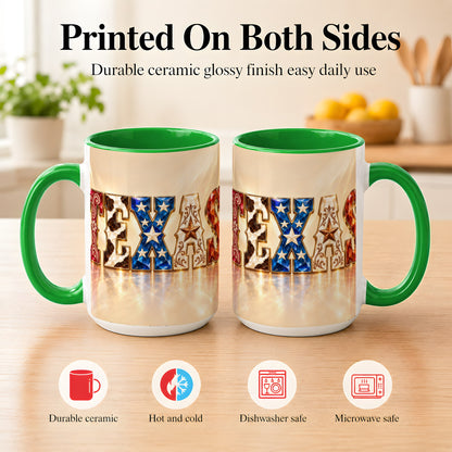 #pl[15oz|Green] Texas Western Stars Coffee Mug, Jeweled State Mug, Ceramic Cup