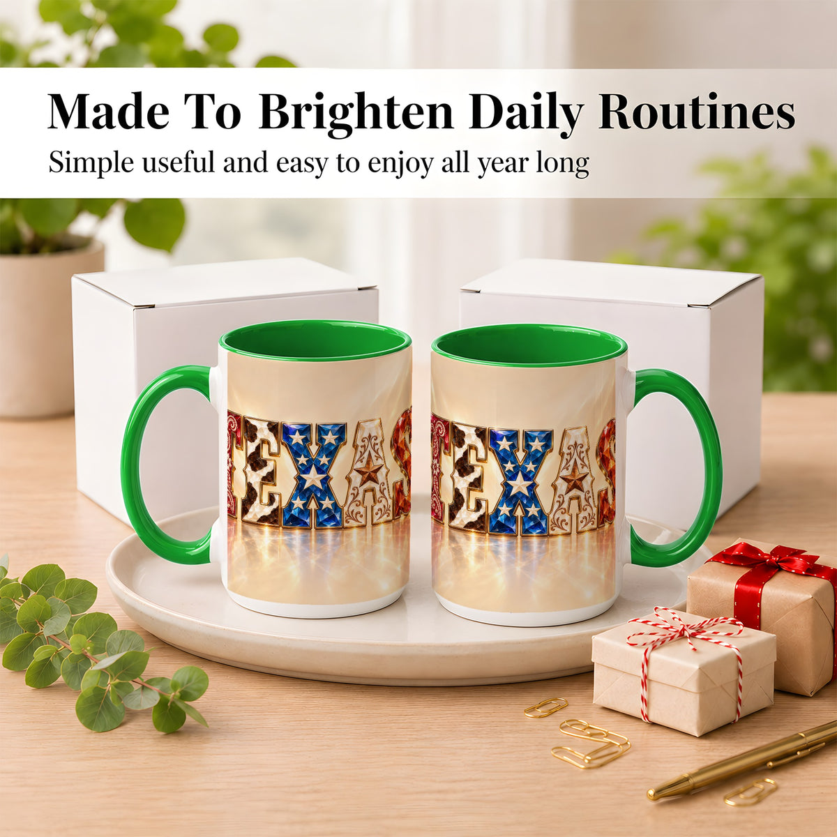 #pl[15oz|Green] Texas Western Stars Coffee Mug, Jeweled State Mug, Ceramic Cup