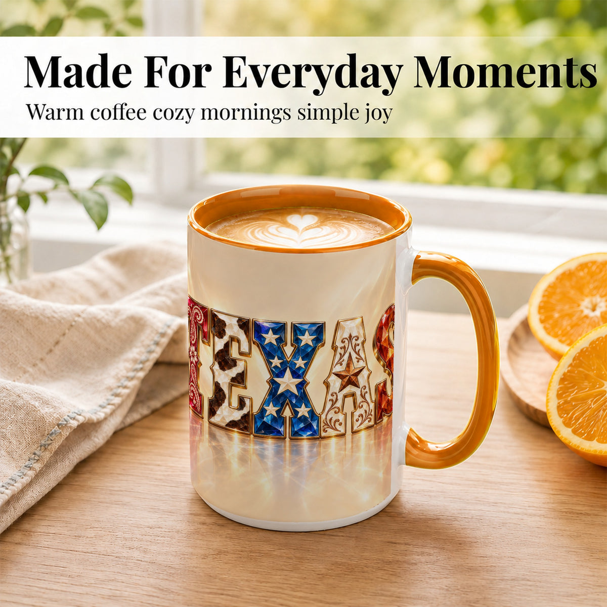 #pl[15oz|Orange] Texas Western Stars Coffee Mug, Jeweled State Mug, Ceramic Cup