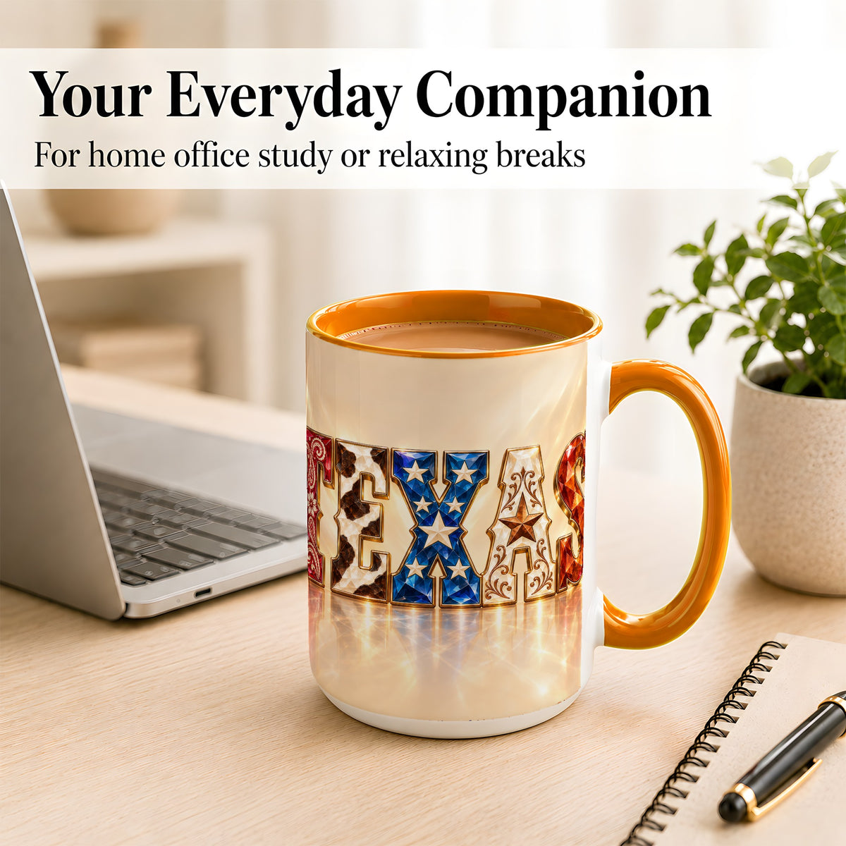 #pl[15oz|Orange] Texas Western Stars Coffee Mug, Jeweled State Mug, Ceramic Cup