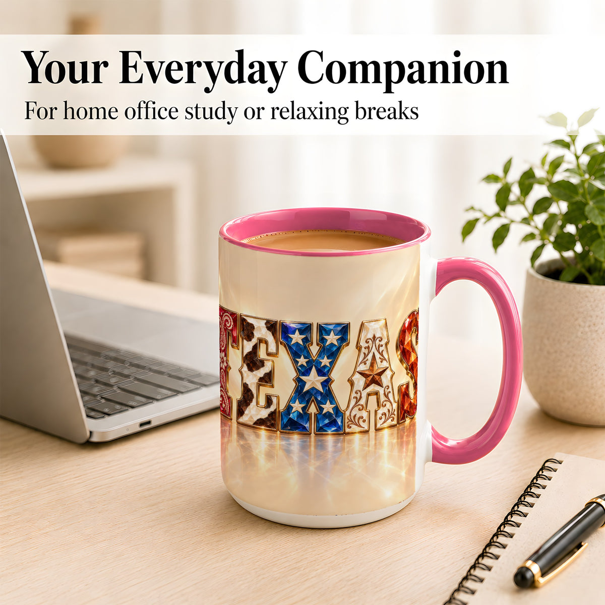#pl[15oz|Pink] Texas Western Stars Coffee Mug, Jeweled State Mug, Ceramic Cup
