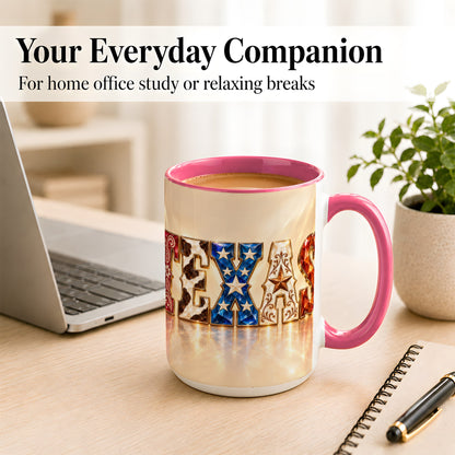 #pl[15oz|Pink] Texas Western Stars Coffee Mug, Jeweled State Mug, Ceramic Cup