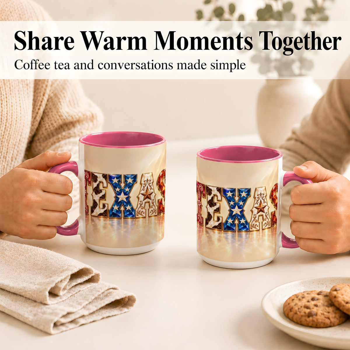 #pl[15oz|Pink] Texas Western Stars Coffee Mug, Jeweled State Mug, Ceramic Cup