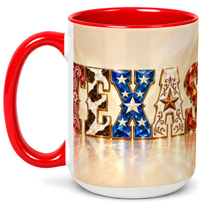 #pl[15oz|Red] Texas Western Stars Coffee Mug, Jeweled State Mug, Ceramic Cup