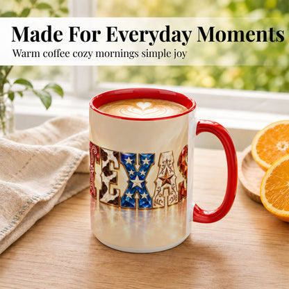 #pl[15oz|Red] Texas Western Stars Coffee Mug, Jeweled State Mug, Ceramic Cup