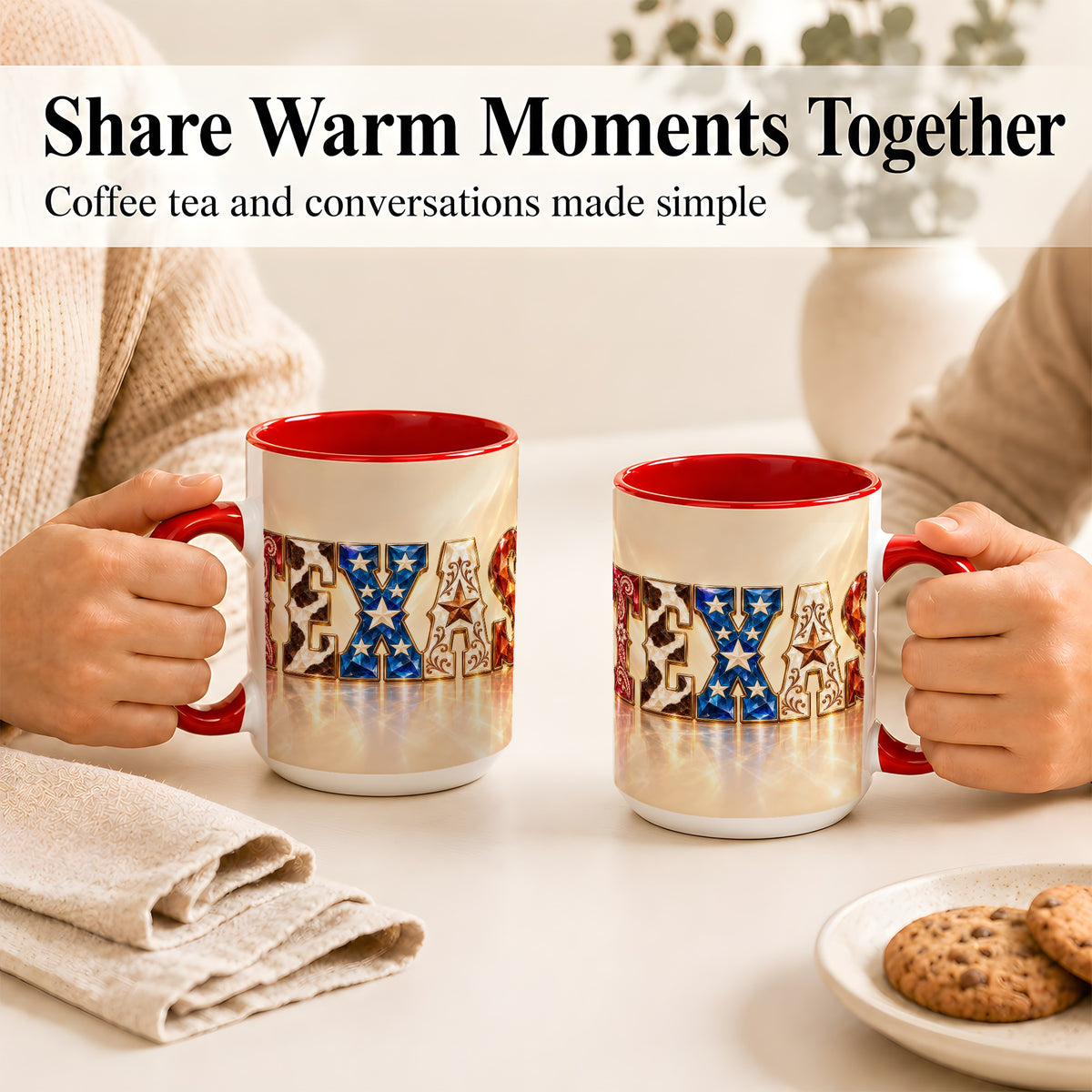 #pl[15oz|Red] Texas Western Stars Coffee Mug, Jeweled State Mug, Ceramic Cup