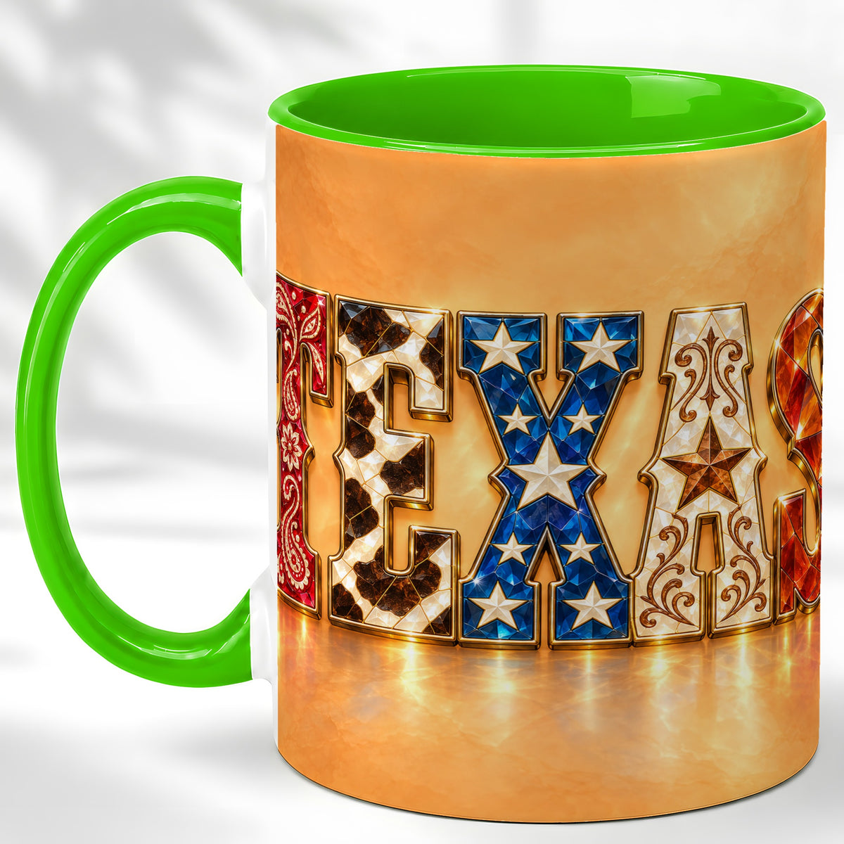 #pl[11oz|Green] Texas Gemstone Coffee Mug, Western Star Mug, Ceramic Cup