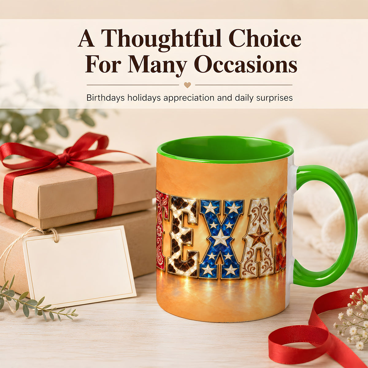 #pl[11oz|Green] Texas Gemstone Coffee Mug, Western Star Mug, Ceramic Cup