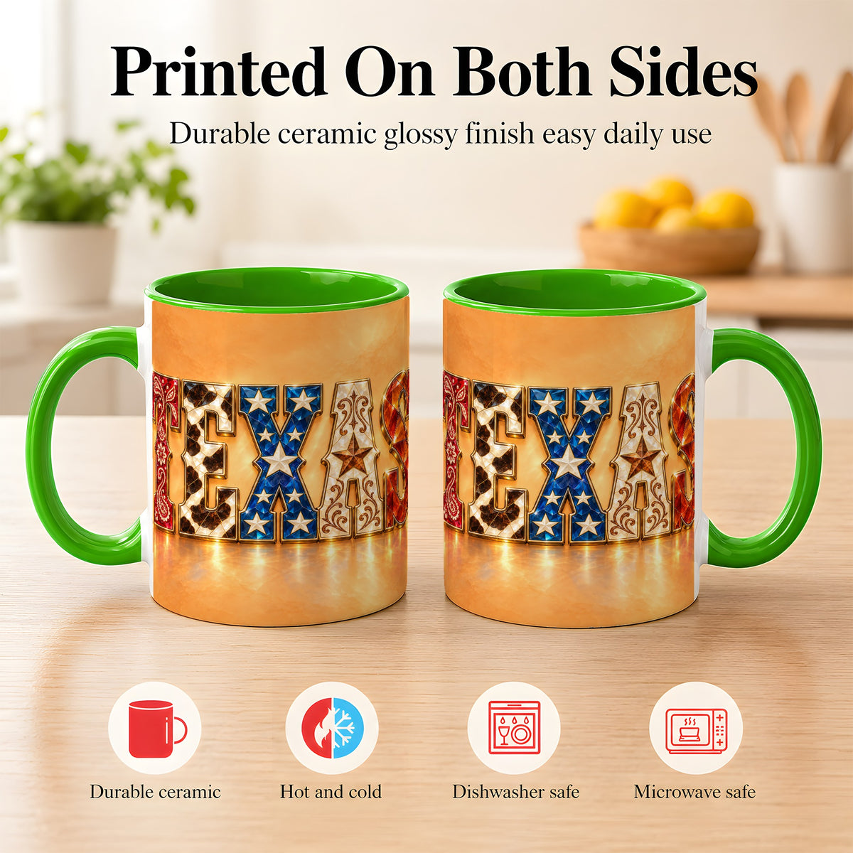 #pl[11oz|Green] Texas Gemstone Coffee Mug, Western Star Mug, Ceramic Cup