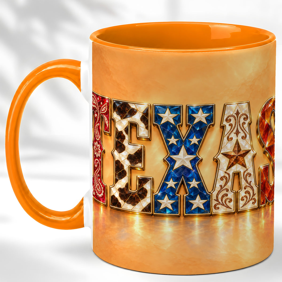 #pl[11oz|Orange] Texas Gemstone Coffee Mug, Western Star Mug, Ceramic Cup