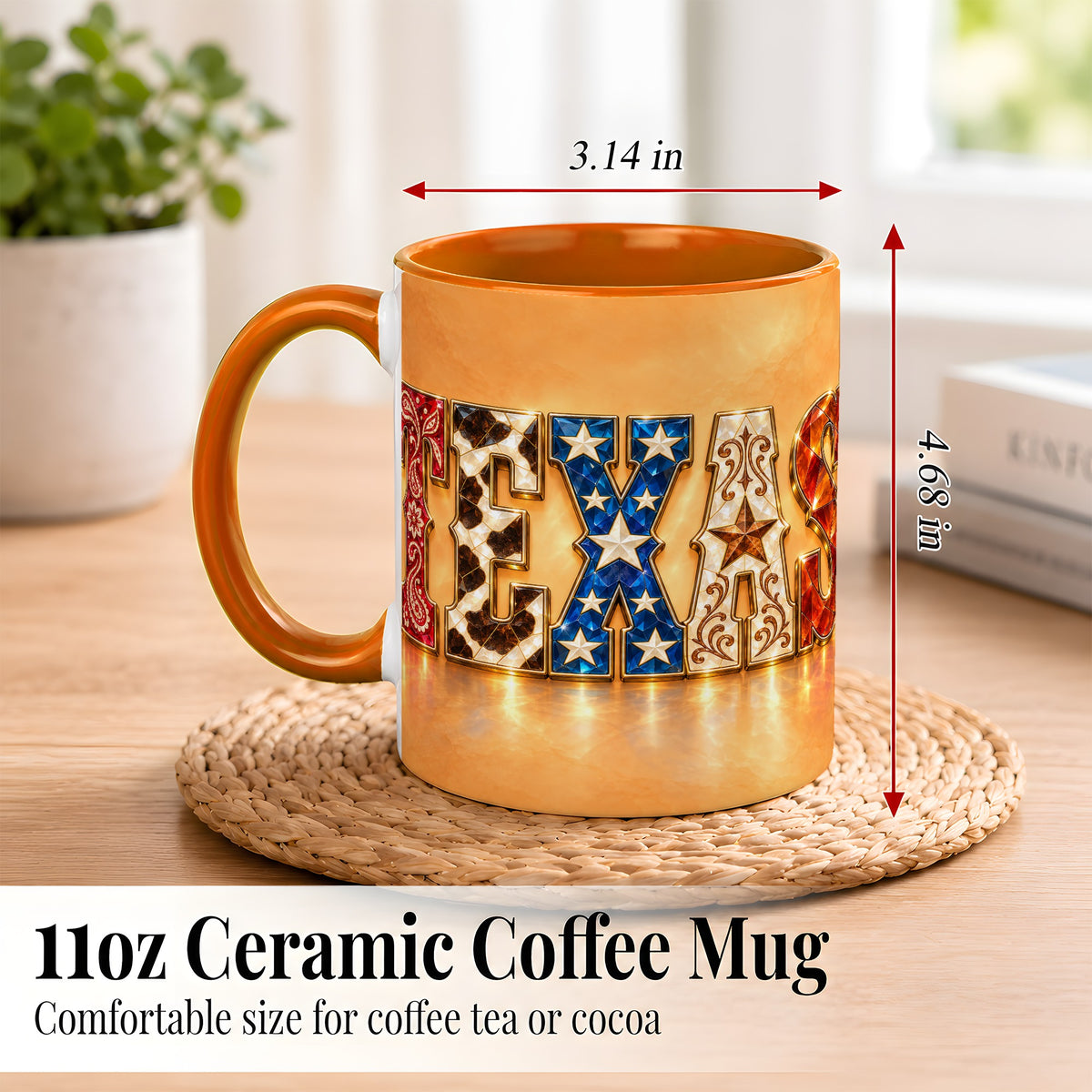 #pl[11oz|Orange] Texas Gemstone Coffee Mug, Western Star Mug, Ceramic Cup