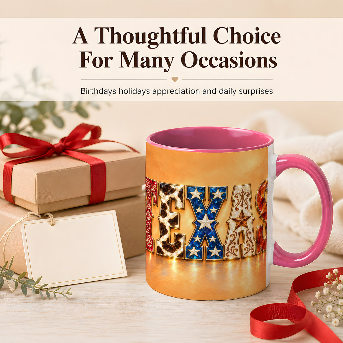 #pl[11oz|Pink] Texas Gemstone Coffee Mug, Western Star Mug, Ceramic Cup