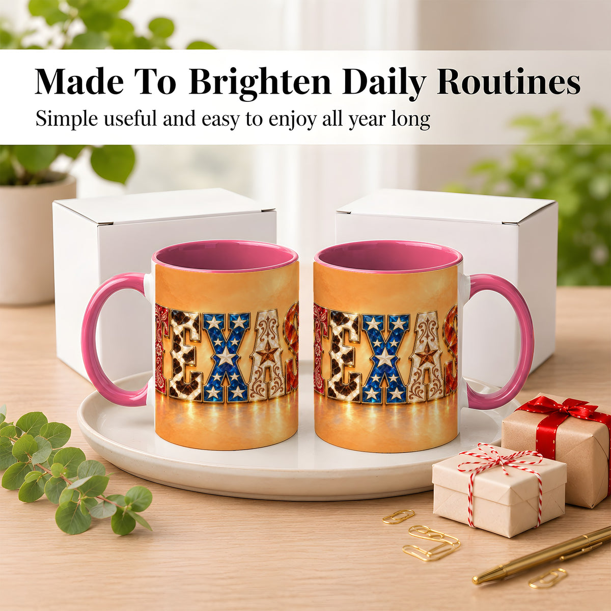 #pl[11oz|Pink] Texas Gemstone Coffee Mug, Western Star Mug, Ceramic Cup