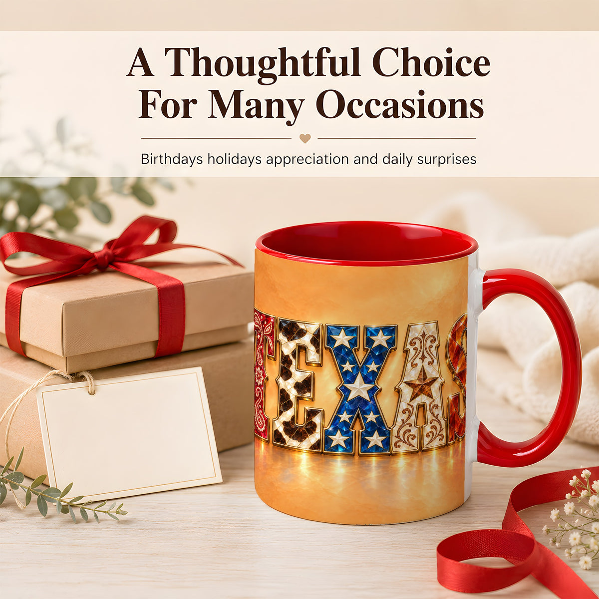 #pl[11oz|Red] Texas Gemstone Coffee Mug, Western Star Mug, Ceramic Cup