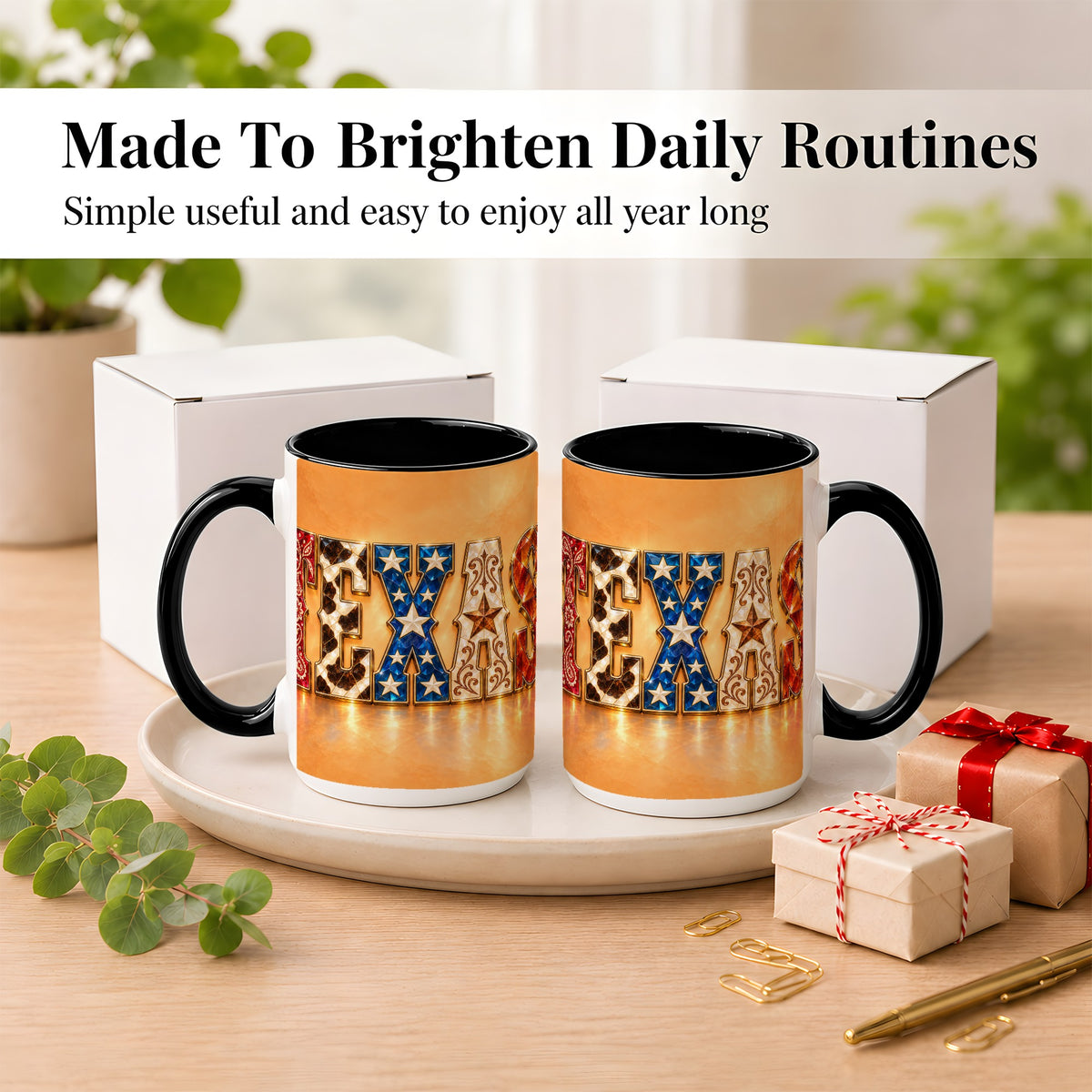 #pl[15oz|Black] Texas Gemstone Coffee Mug, Western Star Mug, Ceramic Cup
