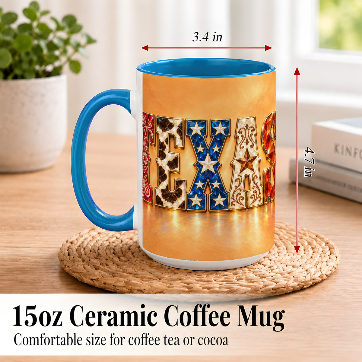 #pl[15oz|Blue] Texas Gemstone Coffee Mug, Western Star Mug, Ceramic Cup
