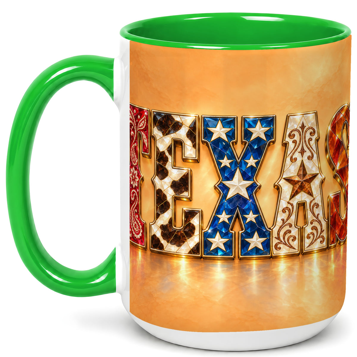 #pl[15oz|Green] Texas Gemstone Coffee Mug, Western Star Mug, Ceramic Cup