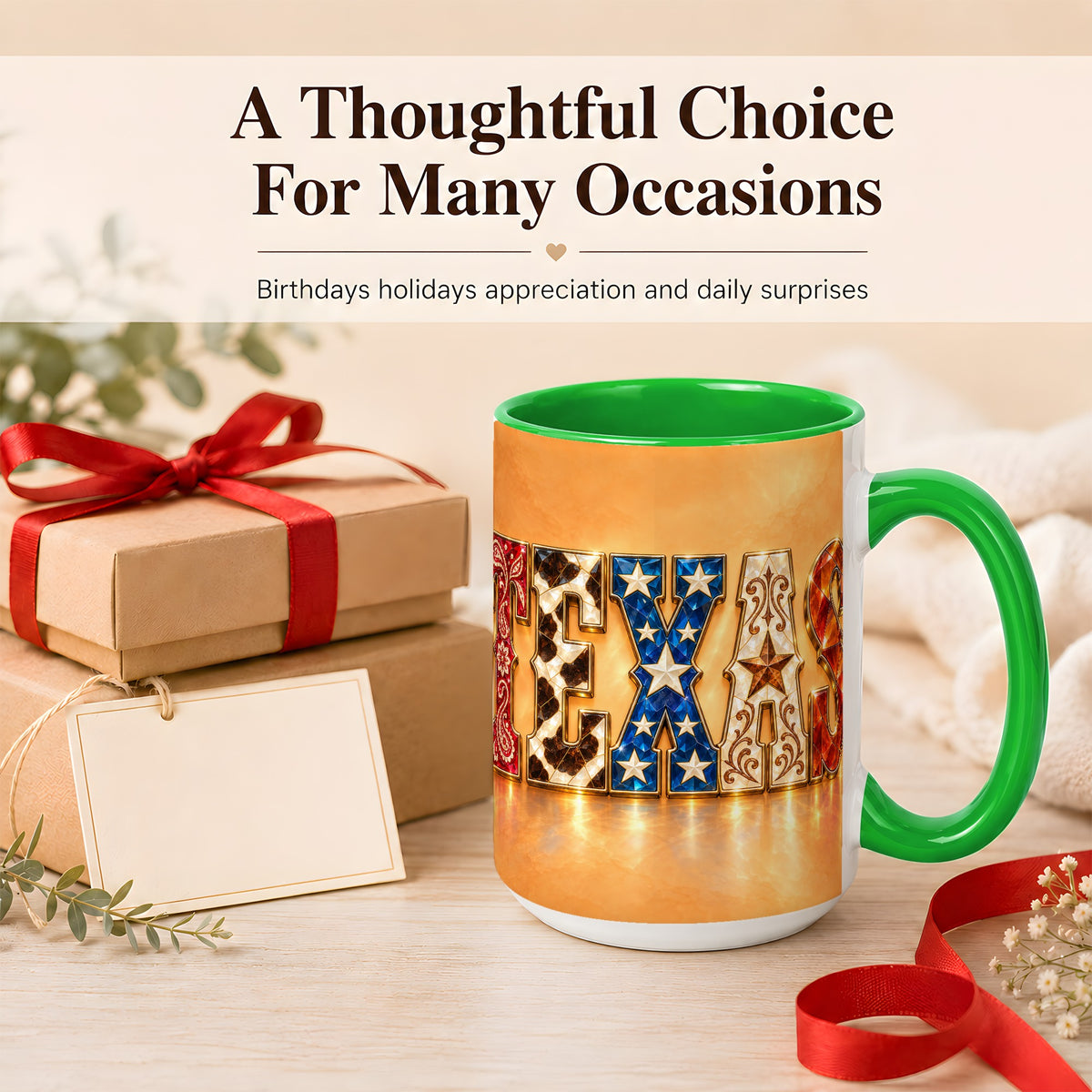#pl[15oz|Green] Texas Gemstone Coffee Mug, Western Star Mug, Ceramic Cup