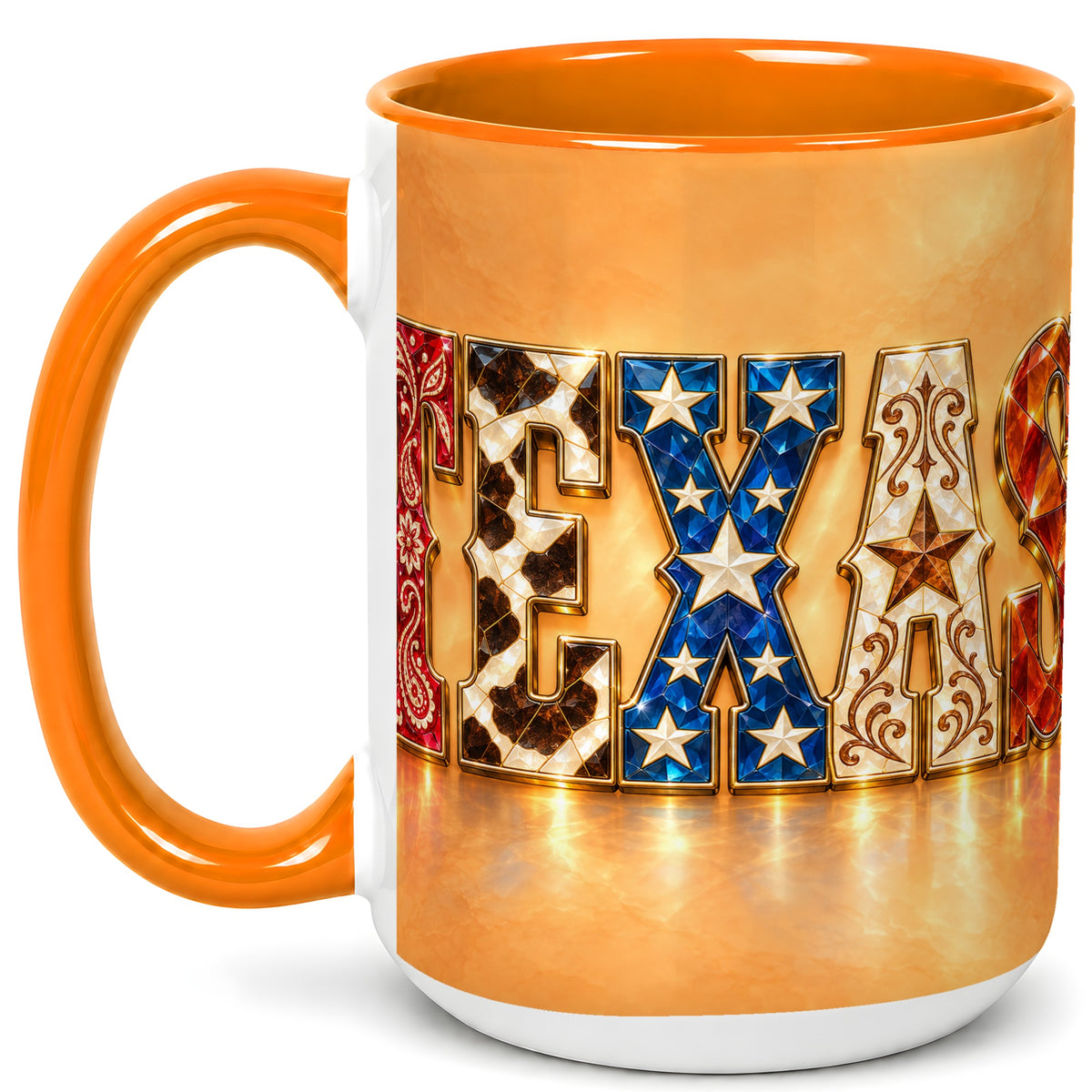 #pl[15oz|Orange] Texas Gemstone Coffee Mug, Western Star Mug, Ceramic Cup