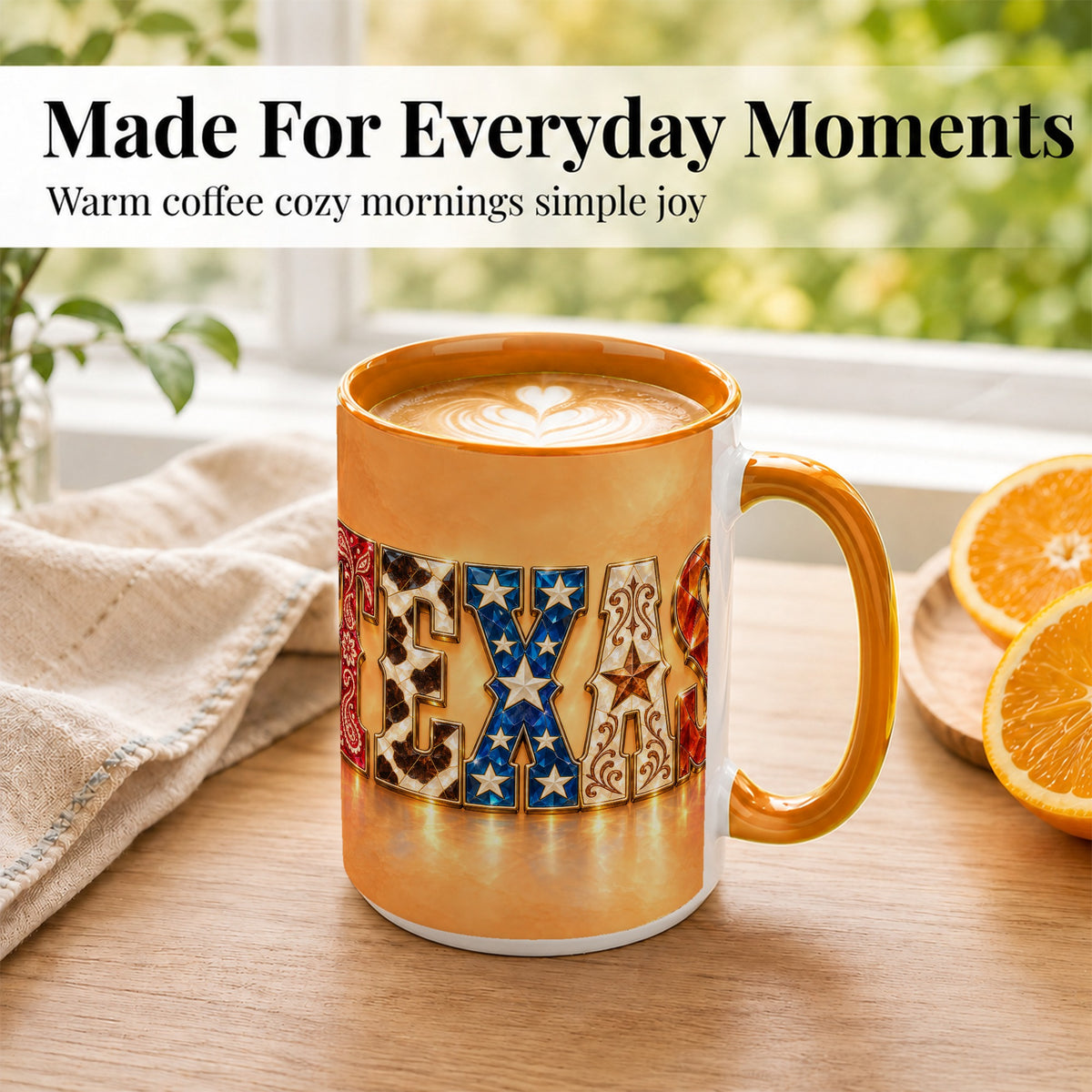 #pl[15oz|Orange] Texas Gemstone Coffee Mug, Western Star Mug, Ceramic Cup