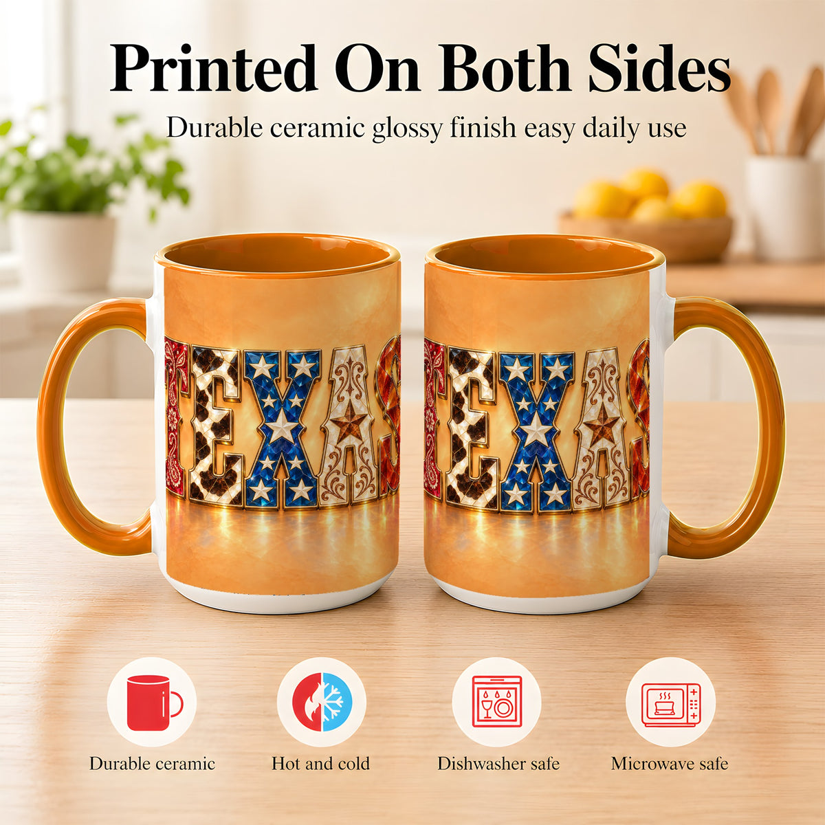 #pl[15oz|Orange] Texas Gemstone Coffee Mug, Western Star Mug, Ceramic Cup