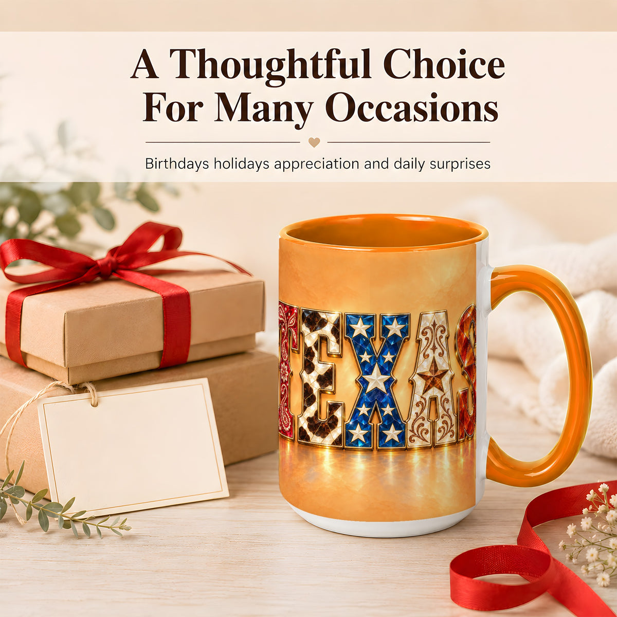 #pl[15oz|Orange] Texas Gemstone Coffee Mug, Western Star Mug, Ceramic Cup
