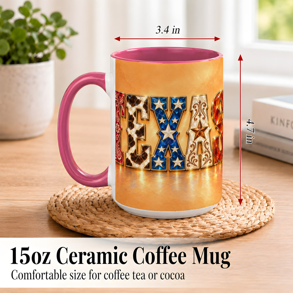 #pl[15oz|Pink] Texas Gemstone Coffee Mug, Western Star Mug, Ceramic Cup