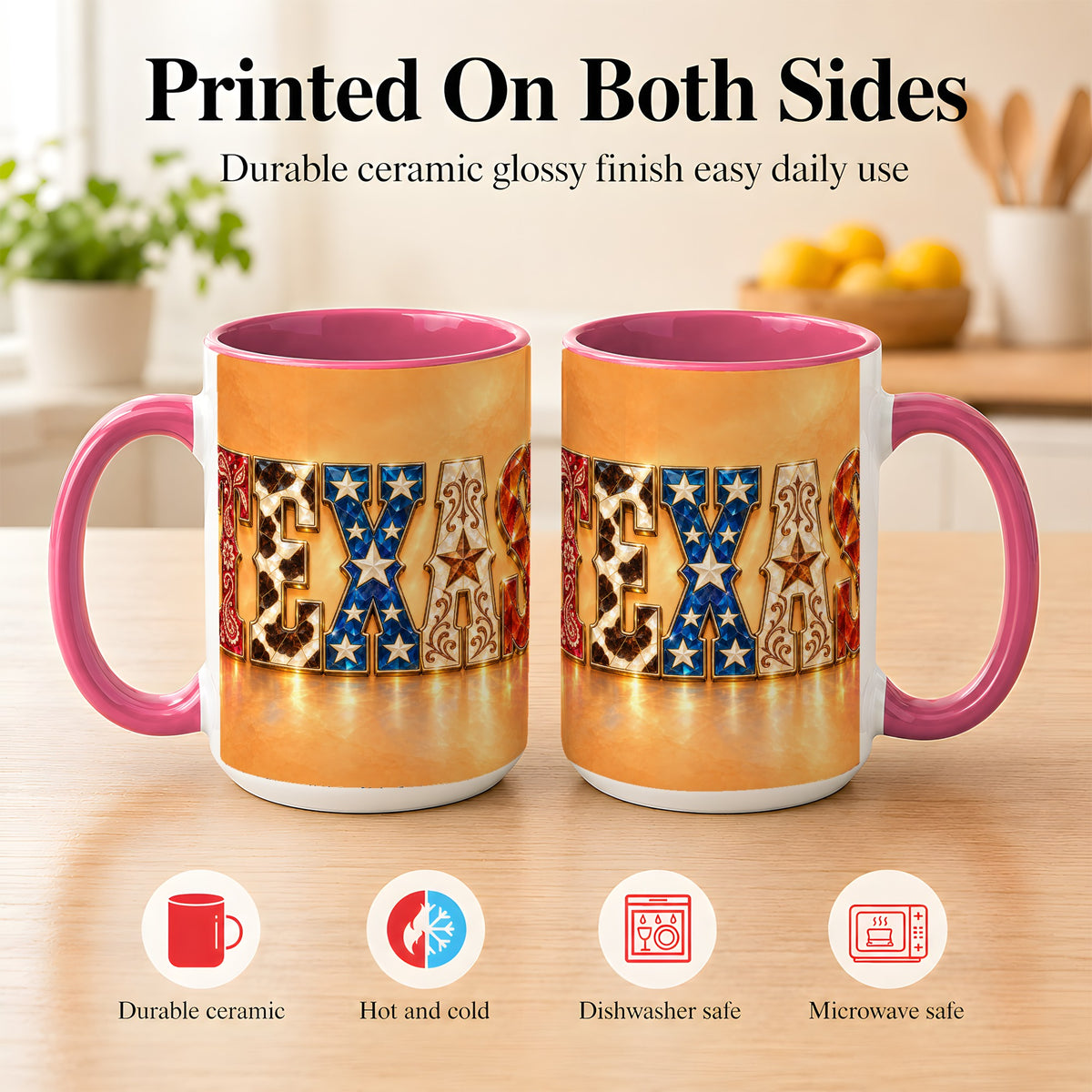 #pl[15oz|Pink] Texas Gemstone Coffee Mug, Western Star Mug, Ceramic Cup