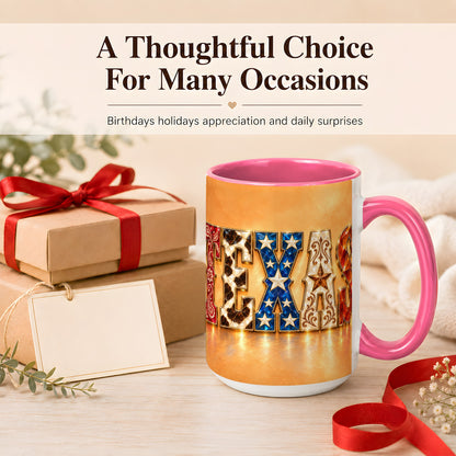 #pl[15oz|Pink] Texas Gemstone Coffee Mug, Western Star Mug, Ceramic Cup