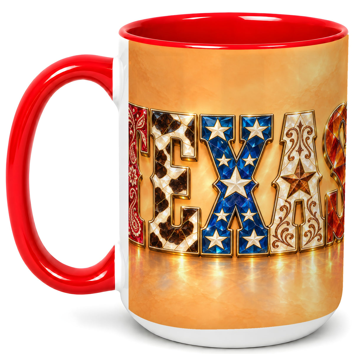 #pl[15oz|Red] Texas Gemstone Coffee Mug, Western Star Mug, Ceramic Cup