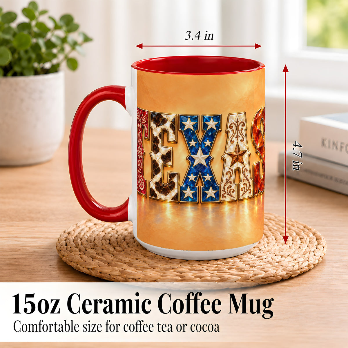 #pl[15oz|Red] Texas Gemstone Coffee Mug, Western Star Mug, Ceramic Cup