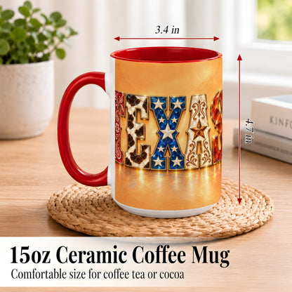 #pl[15oz|Red] Texas Gemstone Coffee Mug, Western Star Mug, Ceramic Cup