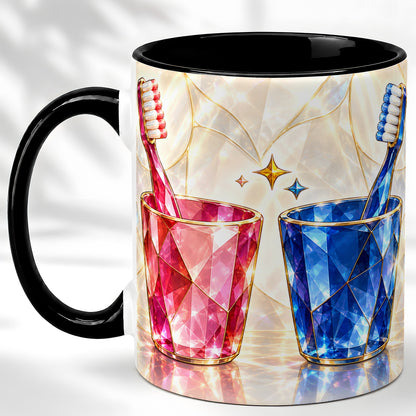 #pl[11oz|Black] Gemstone Toothbrush Pair Coffee Mug, Dental Theme Mug, Ceramic Cup