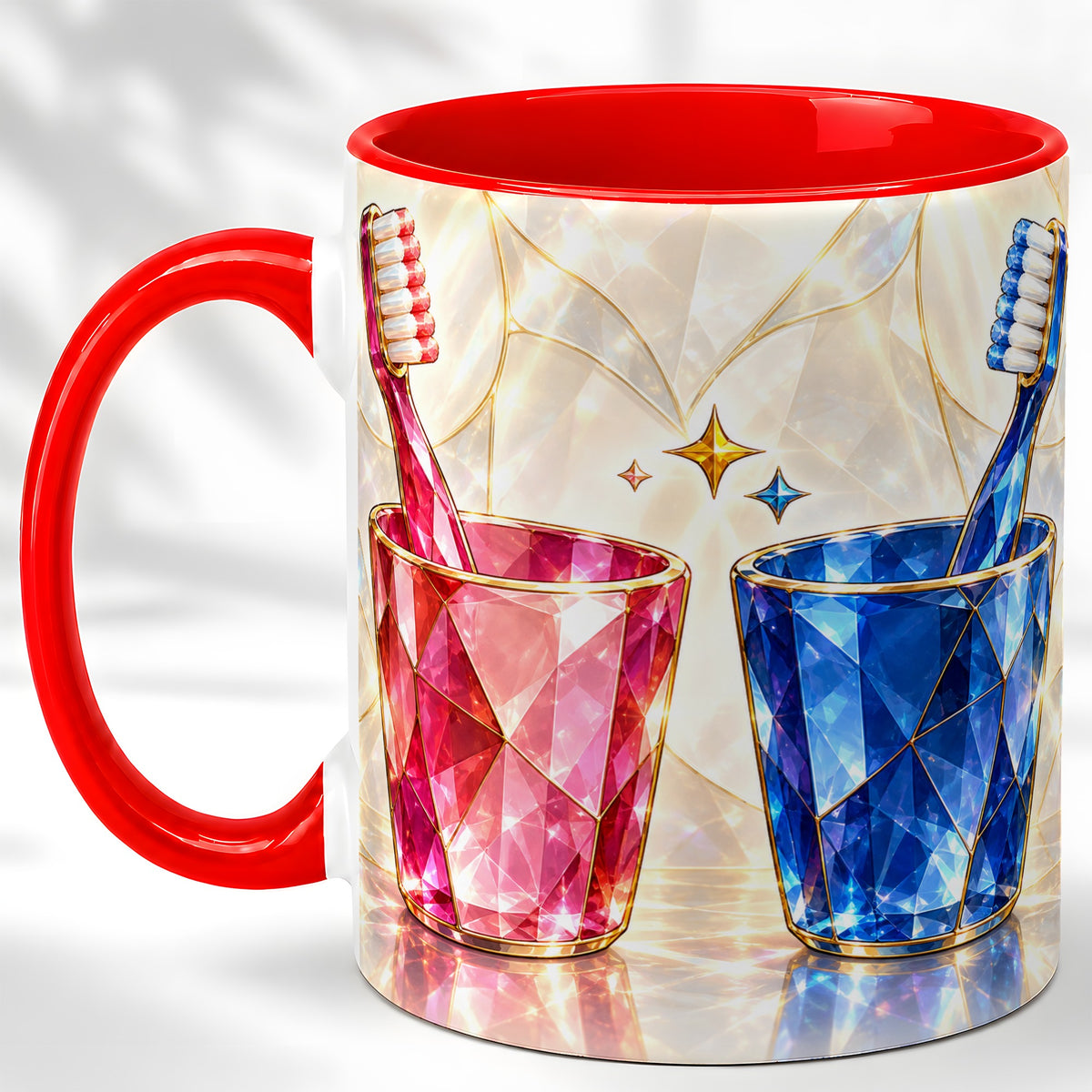 Gemstone Toothbrush Pair Coffee Mug, Dental Theme Mug, Ceramic Cup