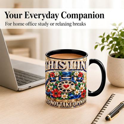 #pl[11oz|Black] Vintage Rotary Phone Coffee Mug, Floral Telephone Mug, Ceramic Cup