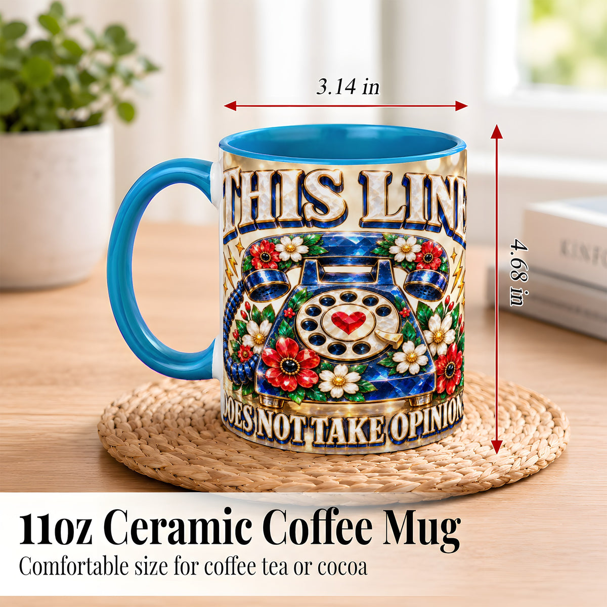 #pl[11oz|Blue] Vintage Rotary Phone Coffee Mug, Floral Telephone Mug, Ceramic Cup