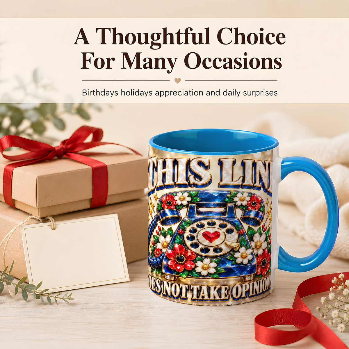 #pl[11oz|Blue] Vintage Rotary Phone Coffee Mug, Floral Telephone Mug, Ceramic Cup